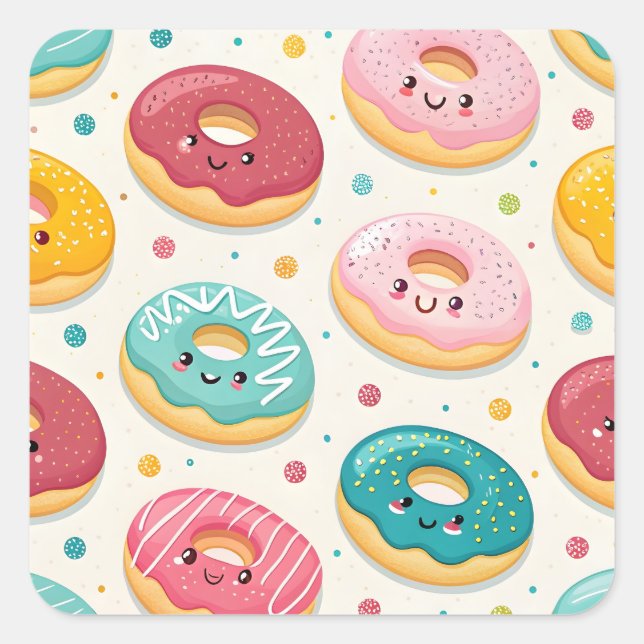 Donuts Pattern Square Sticker (Front)