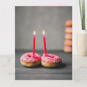 DONUTS WITH CANDLES PINK BIRTHDAY GREETING CARD