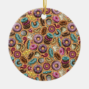 Donuts With Sprinkles Pattern Ceramic Ornament