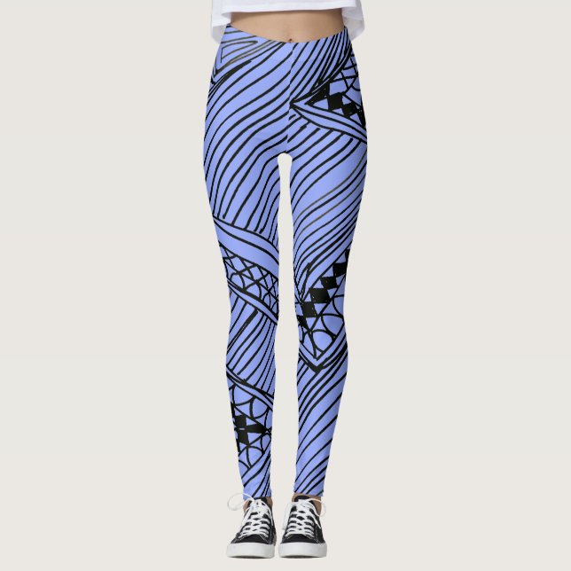 Doodle 1A Black Light Blue Leggings (Front)