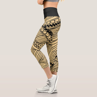 Doodle 1A Black Warm Beige Capri Leggings