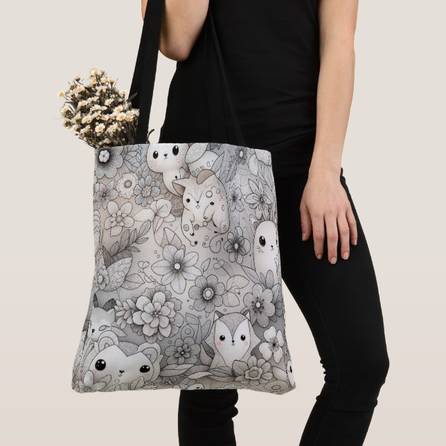 Doodle Abstract Animal Collection Tote Bag (Close Up)