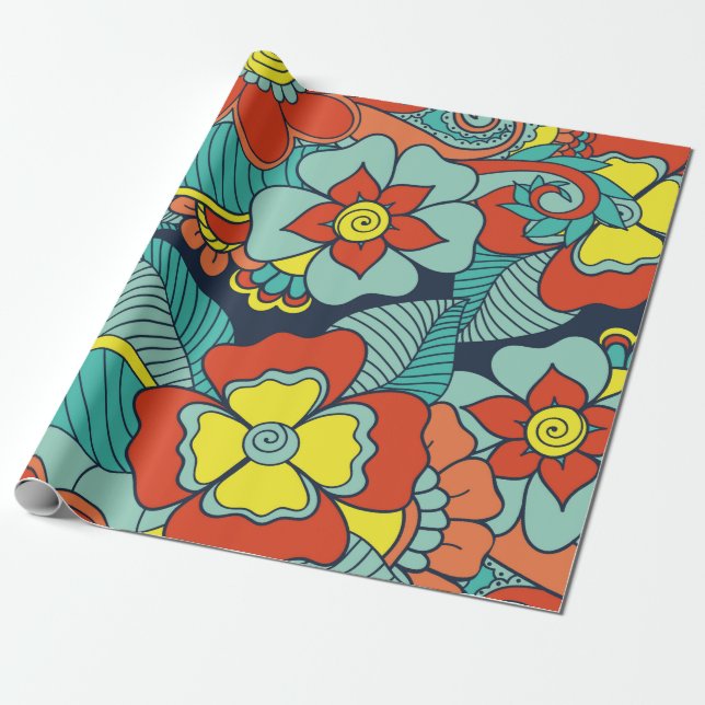 Doodle abstract flower. Illustrationfloral,pattern Wrapping Paper (Unrolled)