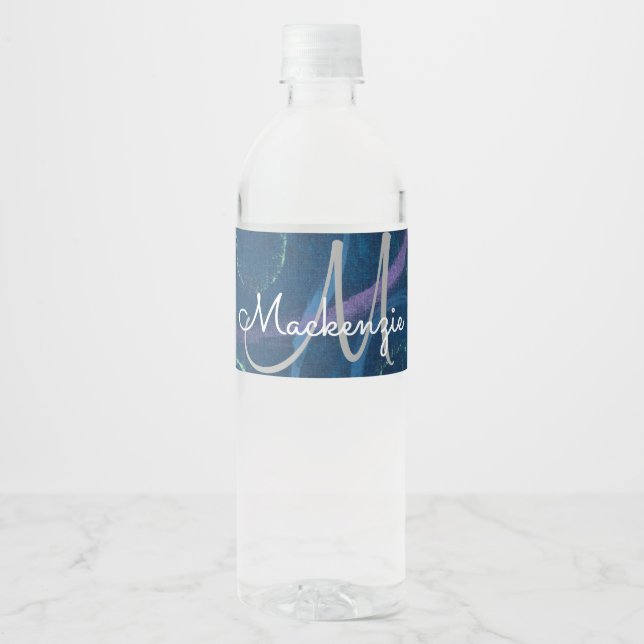 Doodle Abstract | Pastel Chalk Scribble Monogram Water Bottle Label (Front)