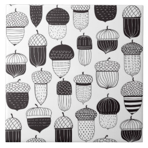 Doodle acorns autumn pattern ceramic tile