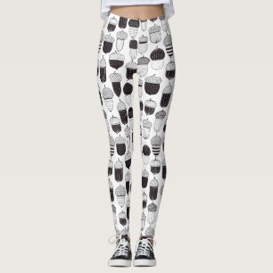 Doodle acorns autumn pattern leggings