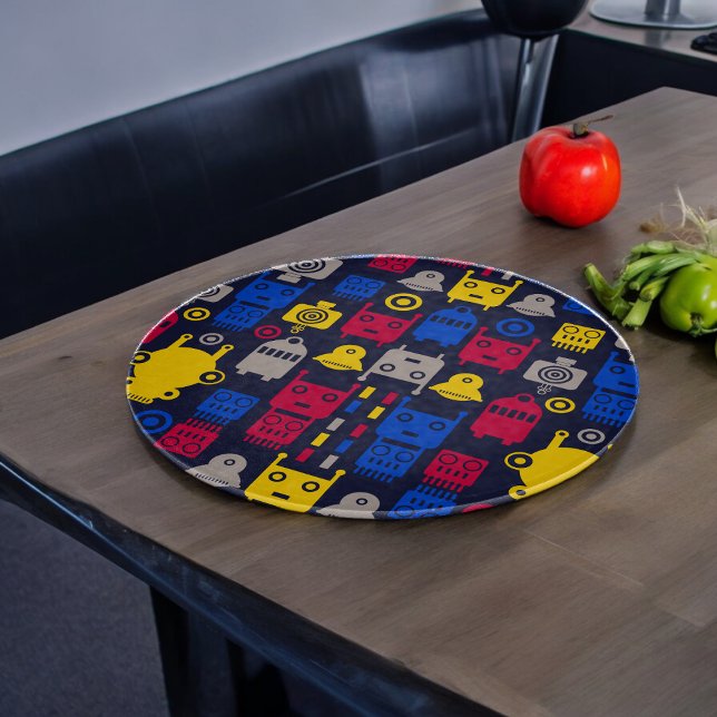 Doodle Alien Spaceship and Robot Pattern Cutting Board (Chopping Board)