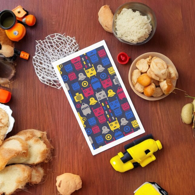 Doodle Alien Spaceship and Robot Pattern Napkin (dinner napkin)