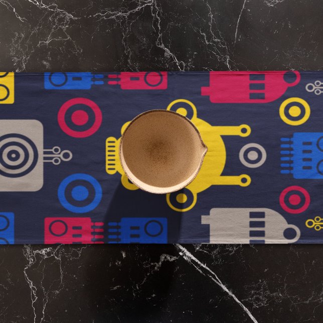 Doodle Alien Spaceship and Robot Pattern Short Table Runner (Table runner)