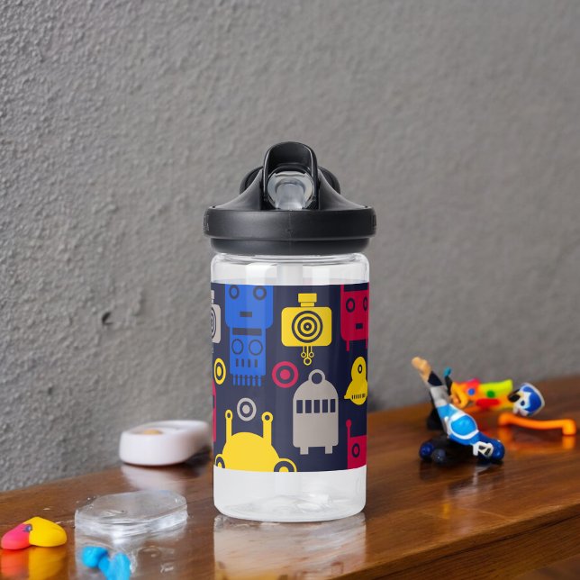 Doodle Alien Spaceship and Robot Pattern Water Bottle (Water Bottle )