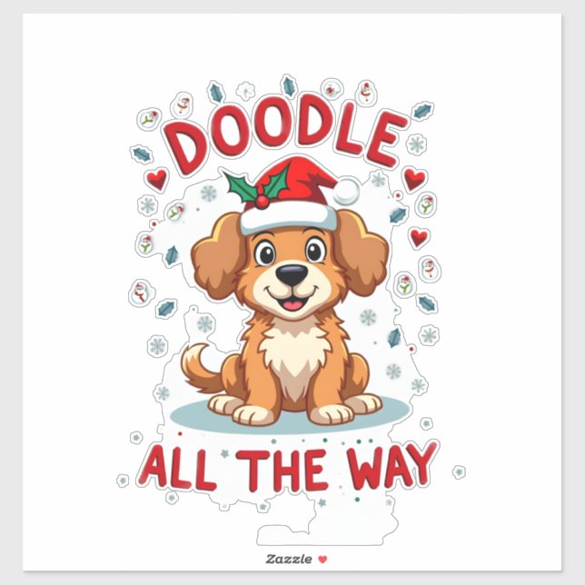 Doodle All The Way Funny Goldendoodle Santa Hat Ch (Sheet)