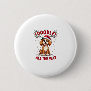 Doodle All The Way Funny Goldendoodle Santa Hat Ch 6 Cm Round Badge