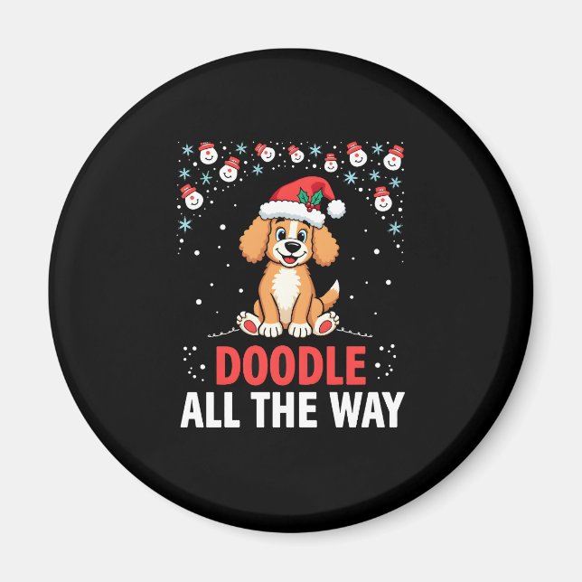 Doodle All The Way Funny Goldendoodle Santa Hat Ch Magnet (Front)