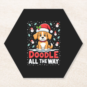 Doodle All The Way Funny Goldendoodle Santa Hat Ch Paper Coaster