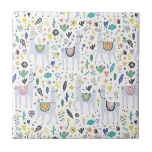 Doodle Alpaca Pattern Ceramic Tile