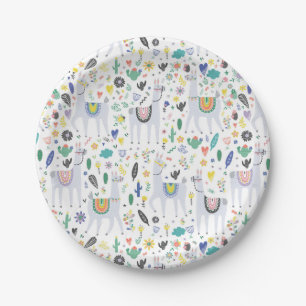 Doodle Alpaca Pattern Paper Plate