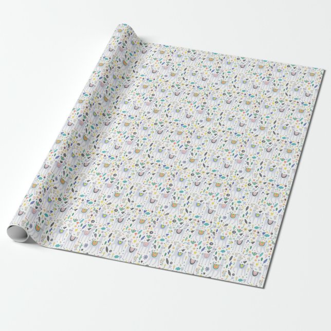 Doodle Alpaca Pattern Wrapping Paper (Unrolled)