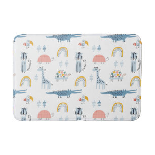 Doodle Animal Fun Pattern Bath Mat
