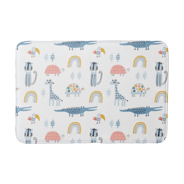 Doodle Animal Fun Pattern Bath Mat (Front)