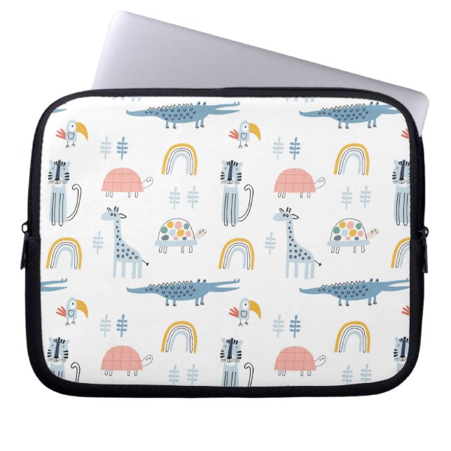 Doodle Animal Fun Pattern Laptop Sleeve (Front)
