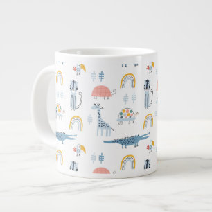 Doodle Animal Fun Pattern Large Coffee Mug