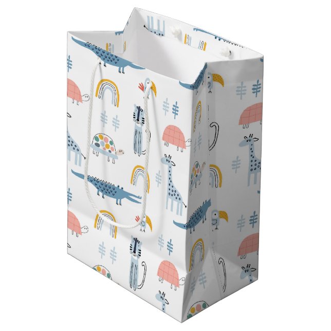 Doodle Animal Fun Pattern Medium Gift Bag (Front Angled)