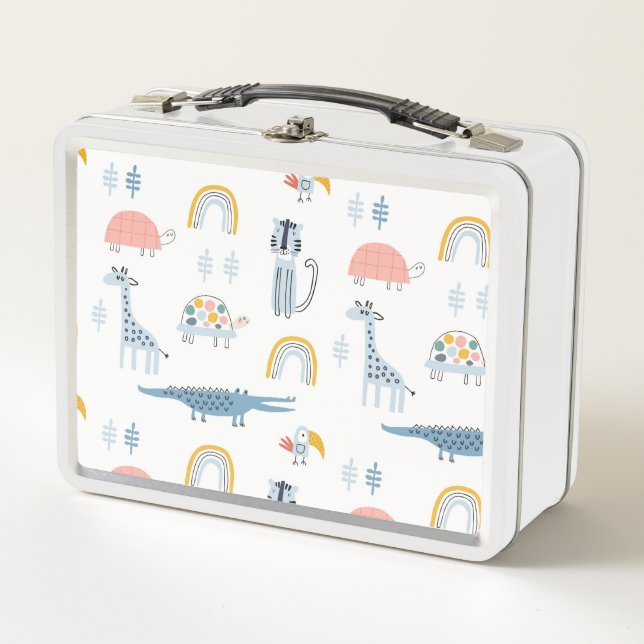 Doodle Animal Fun Pattern Metal Lunch Box (Front)
