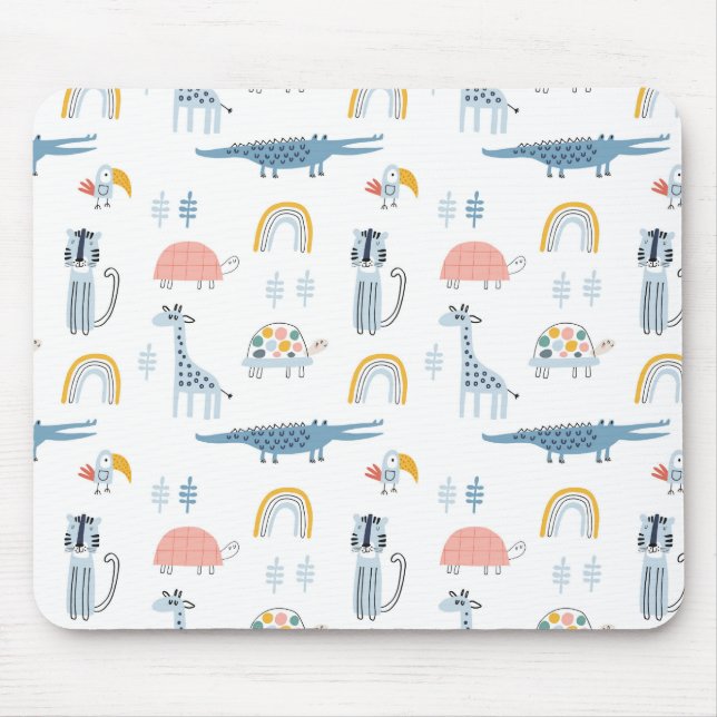 Doodle Animal Fun Pattern Mouse Pad (Front)