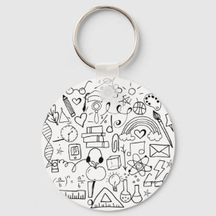 Doodle Art Black and White Backpack Charm Key Ring