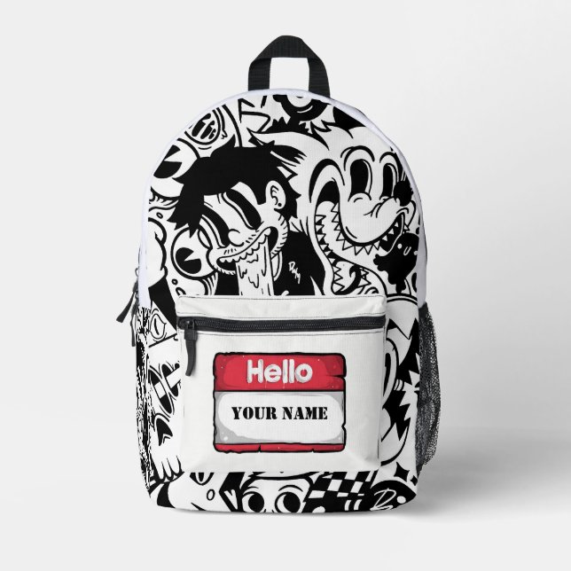 Doodle Art Boy Printed Backpack School (Front)