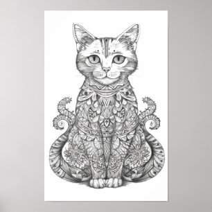 Doodle art cute cat poster