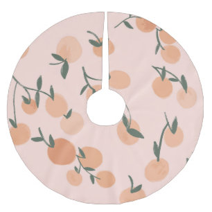 Doodle Art: Orange Cherry Vintage Pattern Brushed Polyester Tree Skirt