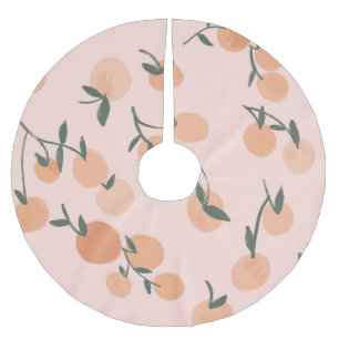 Doodle Art: Orange Cherry Vintage Pattern Brushed Polyester Tree Skirt
