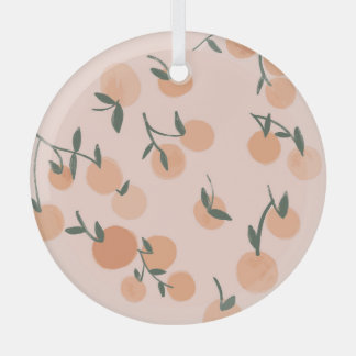 Doodle Art: Orange Cherry Vintage Pattern Glass Tree Decoration