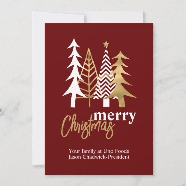 Doodle Art Trees Red Company Christmas  Invitation (Front)