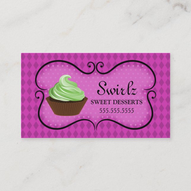 Doodle Banner Cupcake Bakery Business Card (Front)