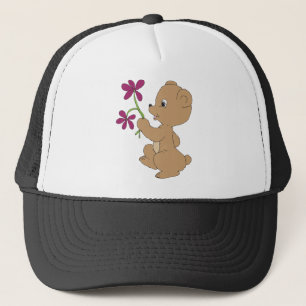 Doodle Bear Flowers Trucker Hat