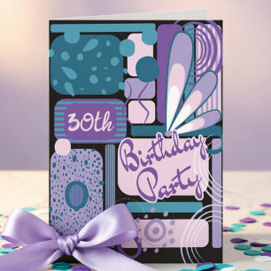 Doodle Black & Teal Geometric Birthday Invitation
