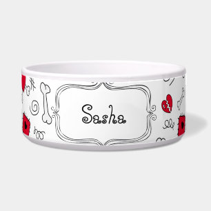Doodle Bones and Hearts personalised pet bowl