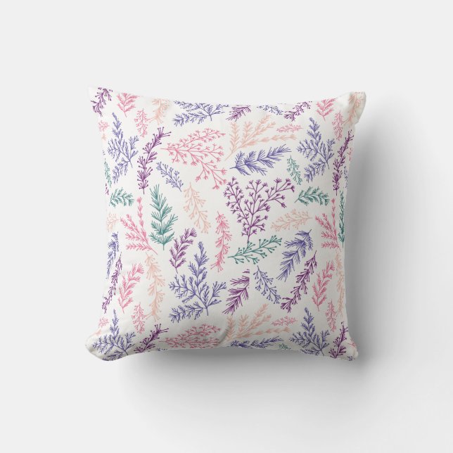 doodle botanical leaves patterned pillow (Front)