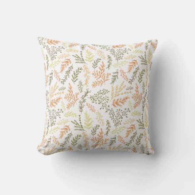 doodle botanical leaves patterned pillow (Front)