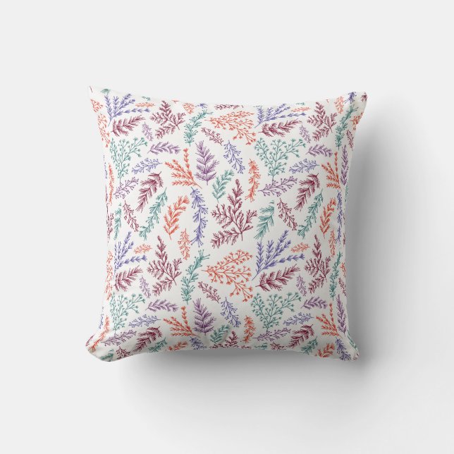 doodle botanical leaves patterned pillow (Front)