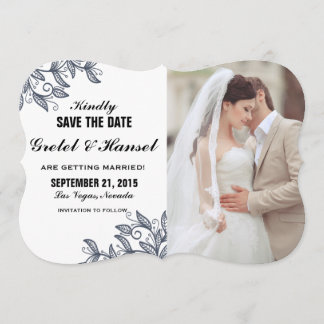 doodle botanical leaves photo save the date invitation