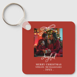 doodle bow Timeless Script Family Photo Christmas Key Ring
