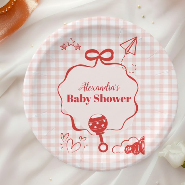 Doodle Brunch Bow Bow Baby Shower Paper Plate (Creator Uploaded)