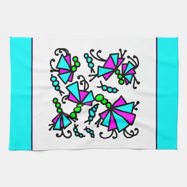 Doodle Bug Flowers Tea Towel (Horizontal)
