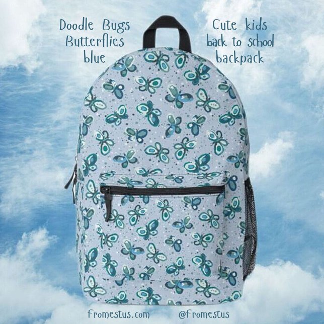Doodle Bugs Butterflies - blue - pattern. Printed Backpack (Creator Uploaded)