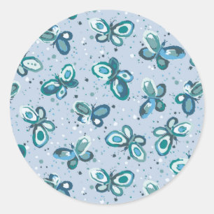 Doodle Bugs Butterflies - blue - seamless pattern. Classic Round Sticker
