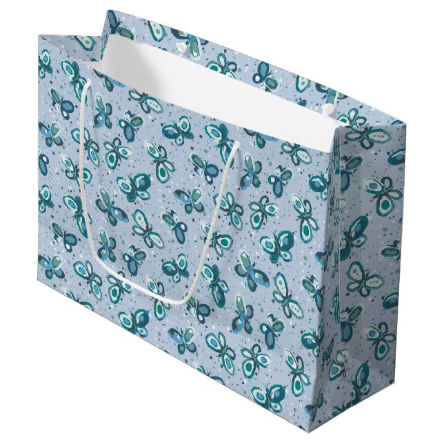Doodle Bugs Butterflies - blue - seamless pattern. Large Gift Bag (Front Angled)