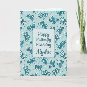 Doodle Bugs Butterflies - turquoise - birthday. Card